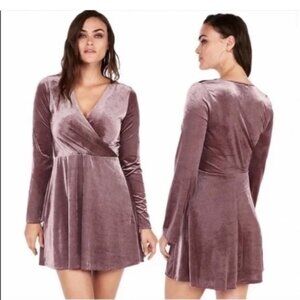 NWT Express pink purple ribbed velvet faux wrap dress Small S W10